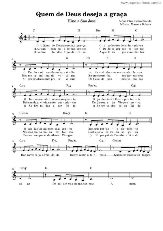 Partitura da música Quem De Deus Deseja A Graça