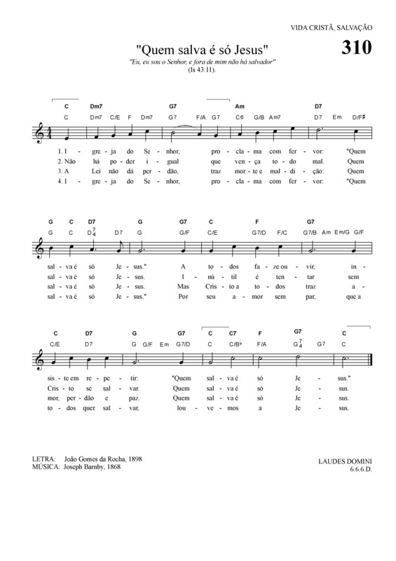 Partitura da música Quem Salva é Só Jesus