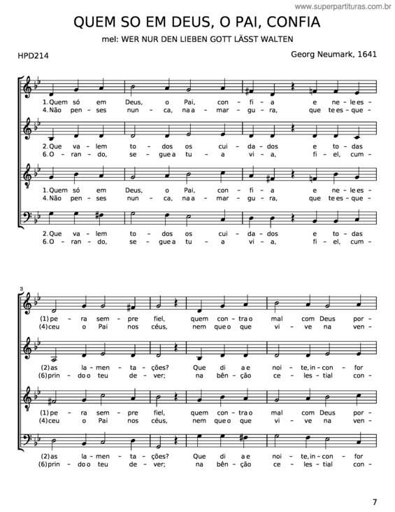 Partitura da música Quem Só Em Deus, O Pai, Confia