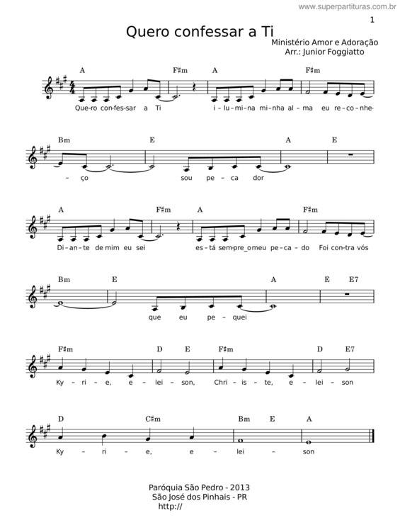 Partitura da música Quero Confessar A Ti