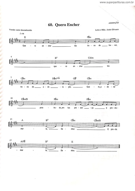 Partitura da música Quero Encher