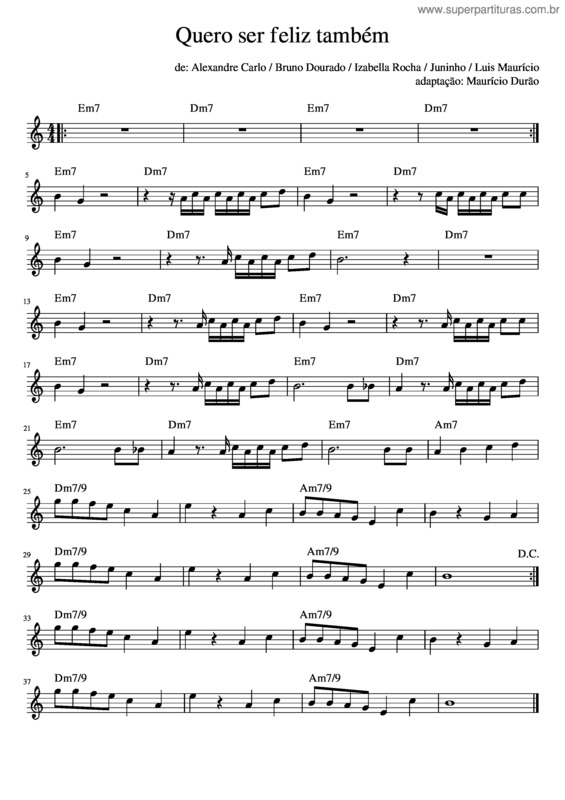 Partitura da música Quero Ser Feliz Tambem – Natiruts