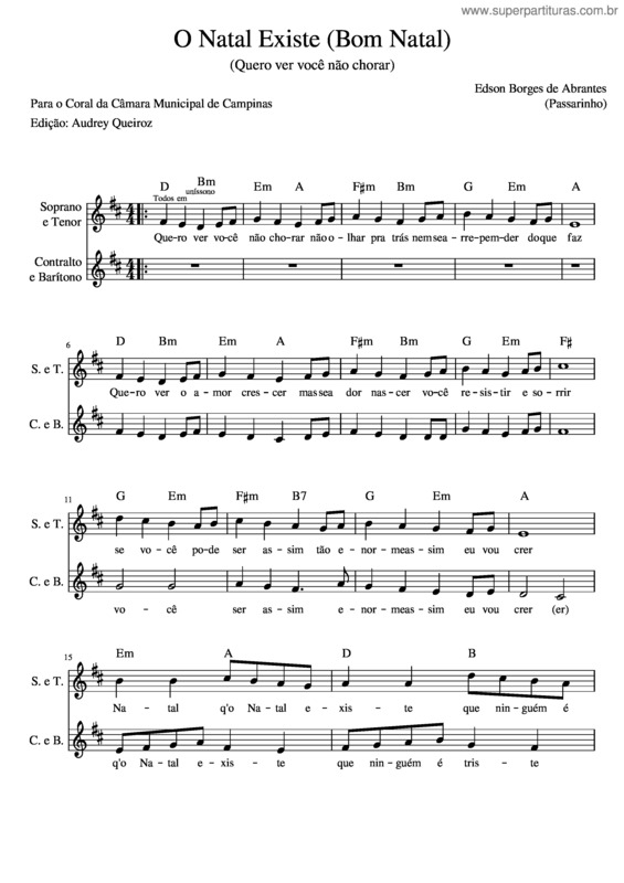 Partitura da música Quero Ver Vc Nao Chorar