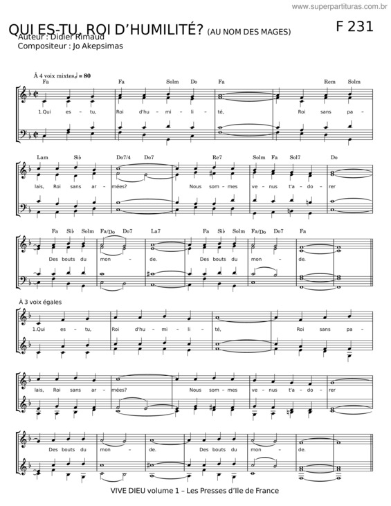 Partitura da música Qui Es Tu Roi D`Humilité v.2