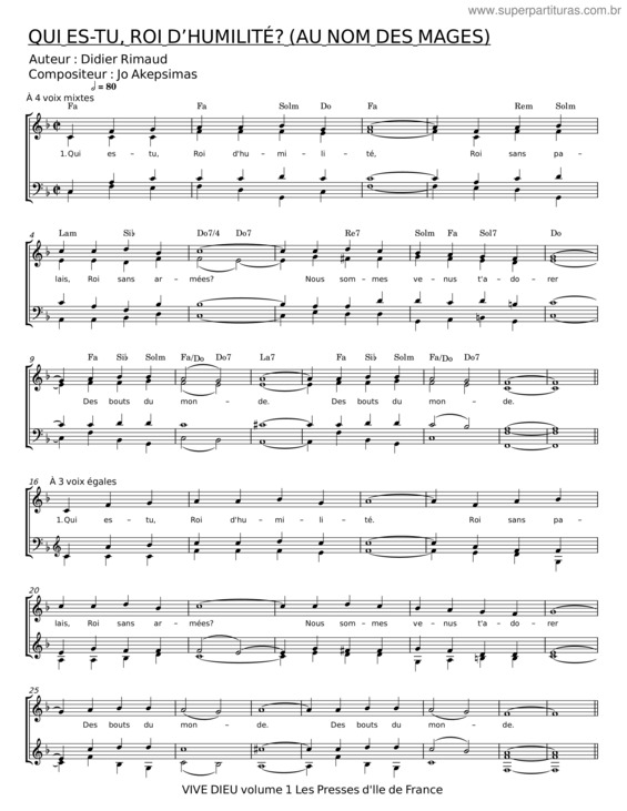 Partitura da música Qui Es Tu Roi D`Humilité