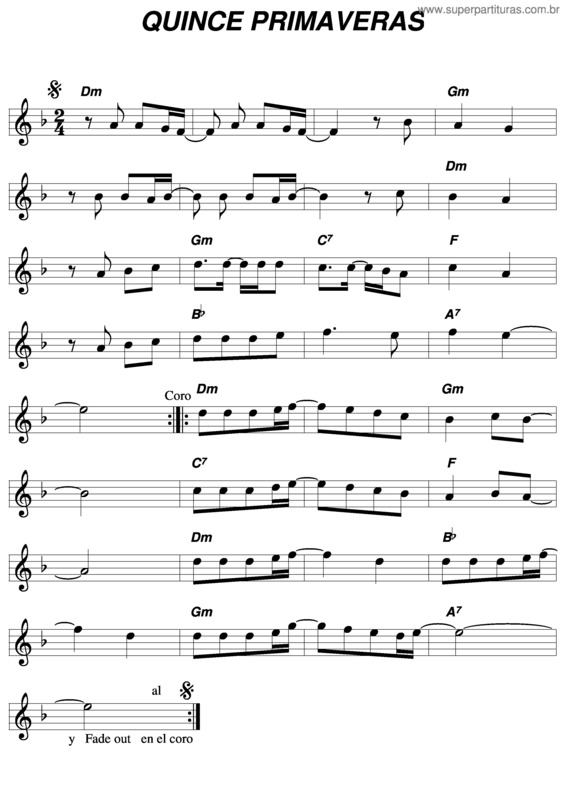 Partitura da música Quince Primaveras