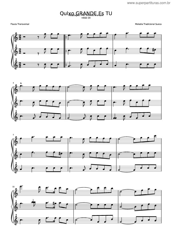 Partitura da música Qulxo Grande Es Tu Quarteto Para Flauta