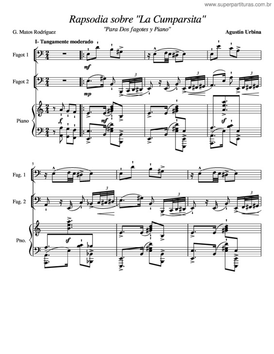 Partitura da música Rapsodia Sobre La Cumparsita Para Dos Fagotes Y Piano