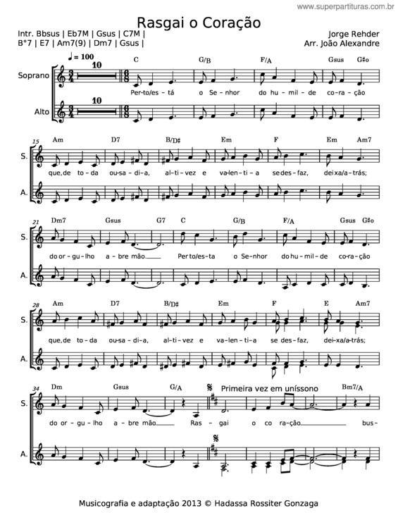 Partitura da música Rasgai O Coração