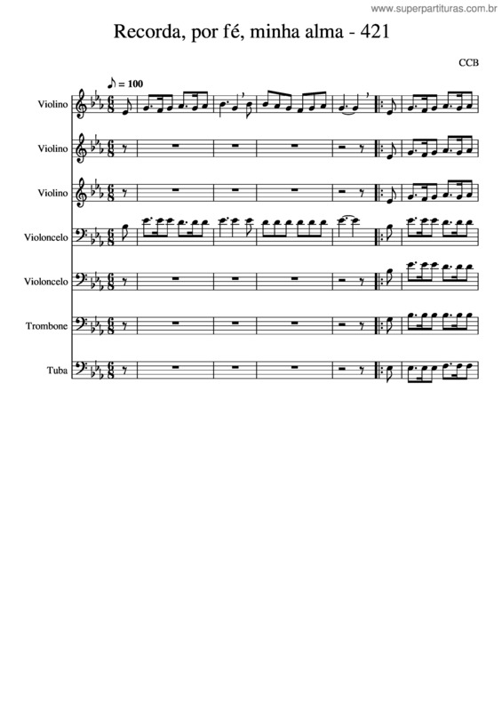 Partitura da música Recorda, Por Fé, Minha Alma