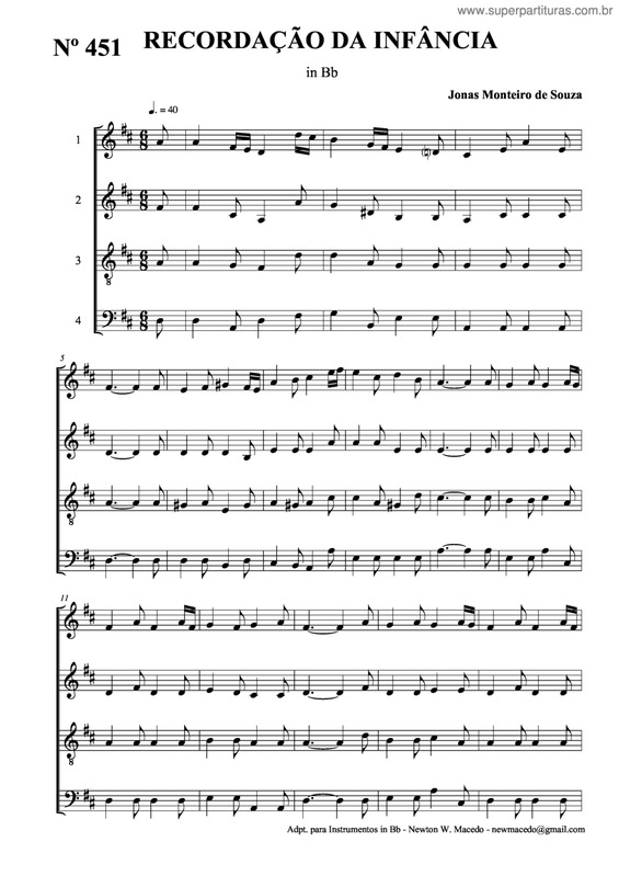 Partitura da música Recordação Da Infância