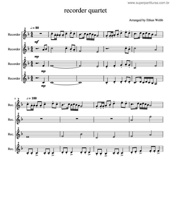 Partitura da música Recorder Quartet