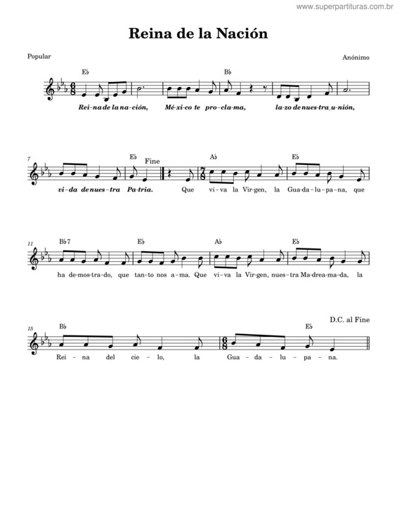 Partitura da música Reina De La Nación