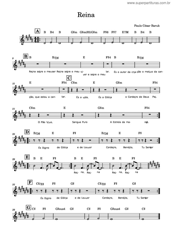 Partitura da música Reina