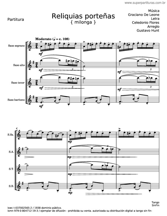 Partitura da música Reliquias Porteñas