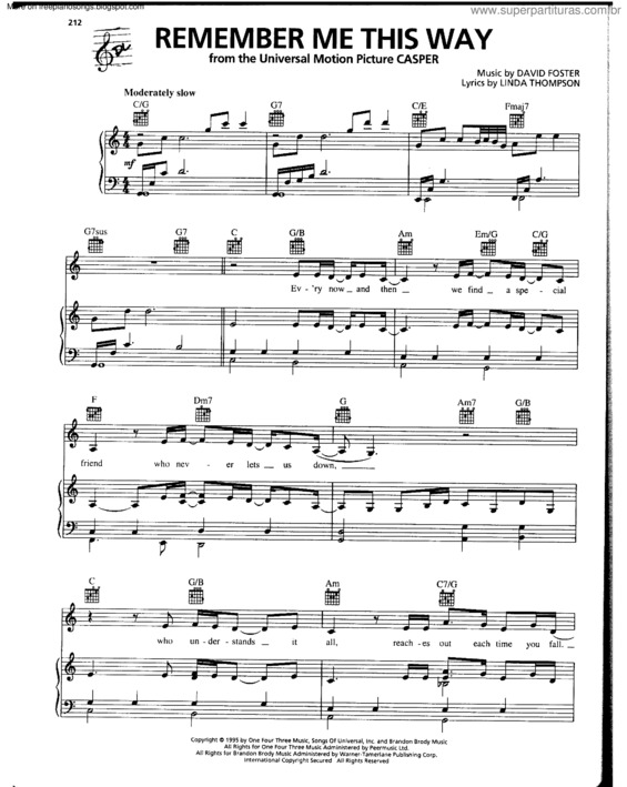 Partitura da música Remember Me This Way v.3