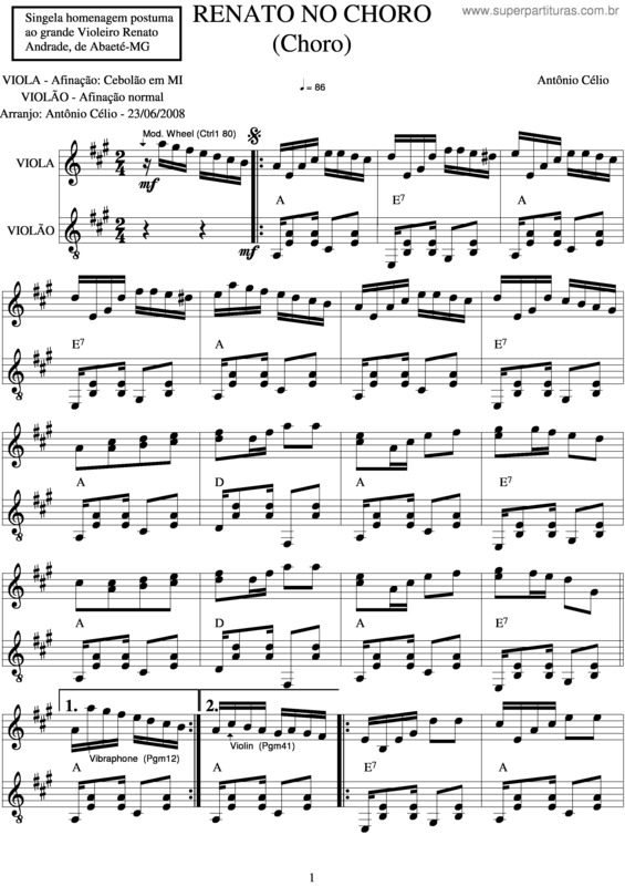 Partitura da música Renato No Choro