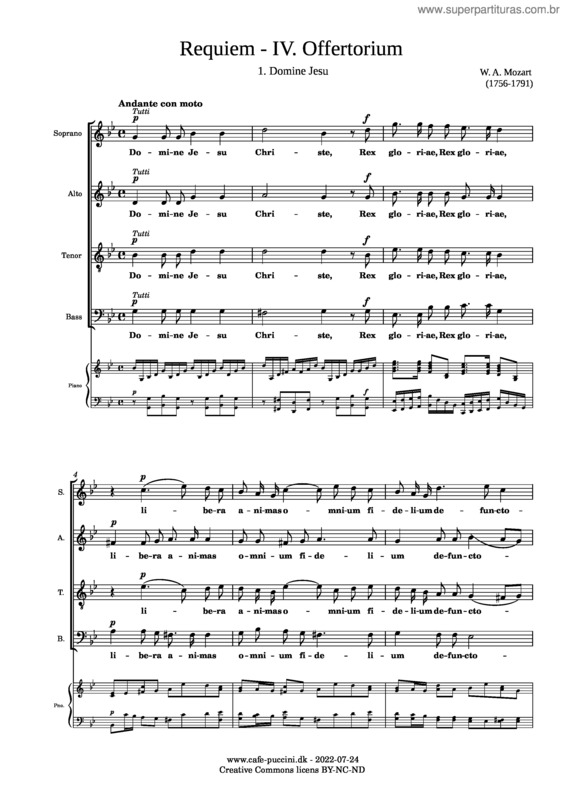 Partitura da música Requiem, 9. Domini Jesu