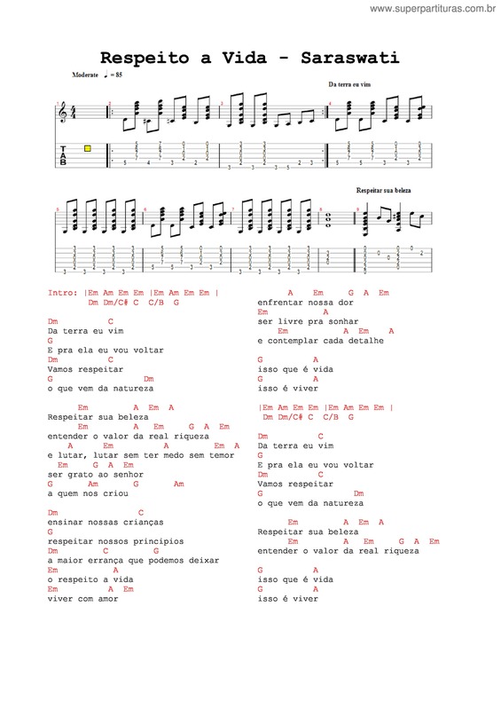 Partitura da música Respeito A Vida