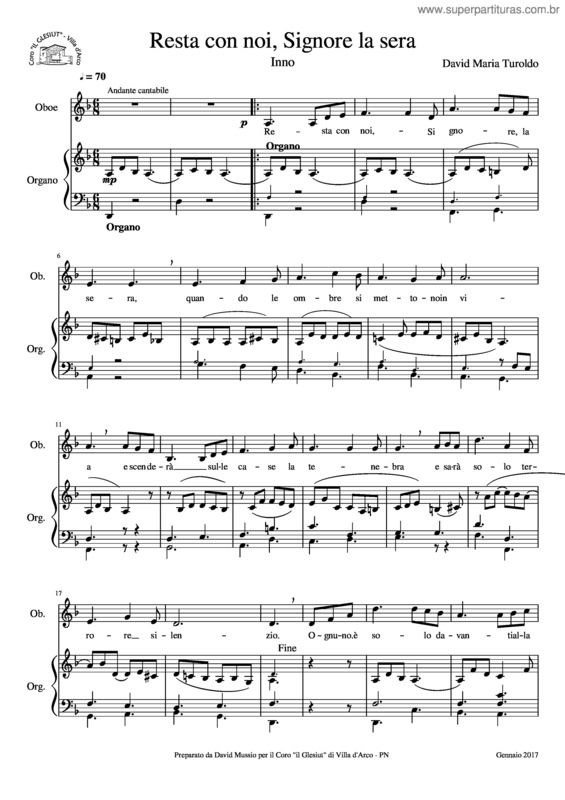 Partitura da música Resta Con Noi, Signore