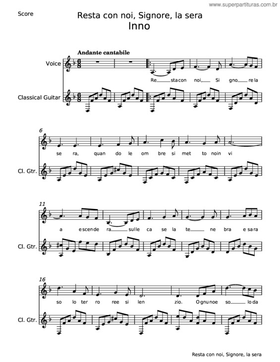 Partitura da música Resta Con Noi Signore La Sera v.2