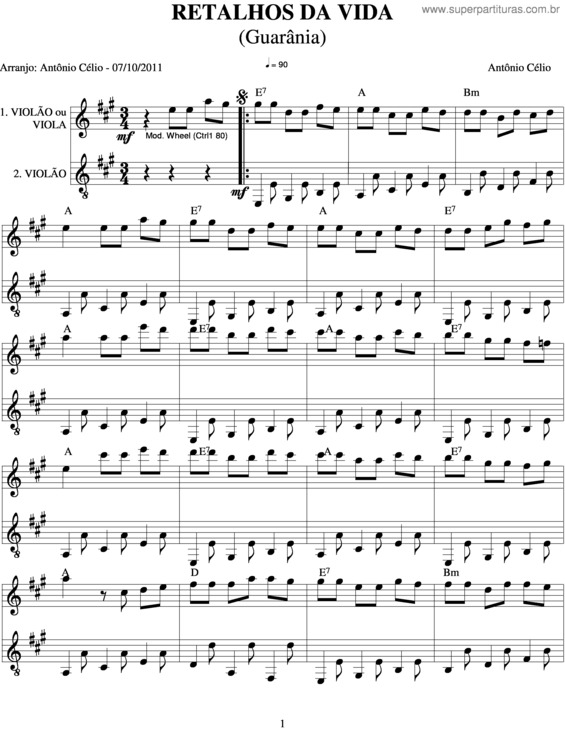 Partitura da música Retalhos Da Vida