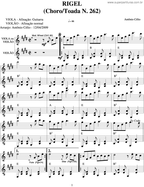 Partitura da música Rigel