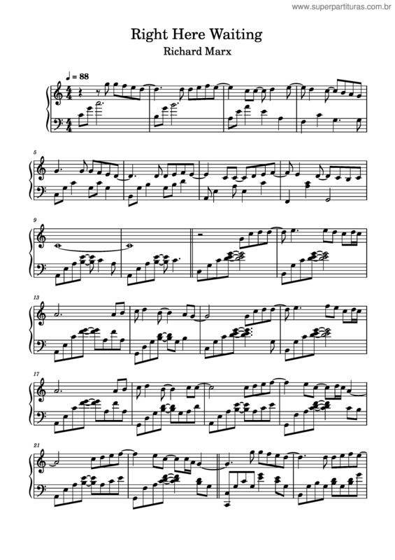 Partitura da música Right Here Waiting – Richard Marx Right Here Waiting v.2