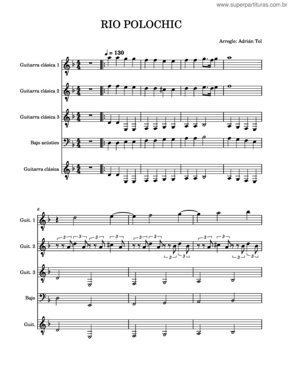 Partitura da música Rio Polochic, Versión Para Guitarras