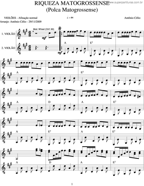 Partitura da música Riqueza Matogrossense