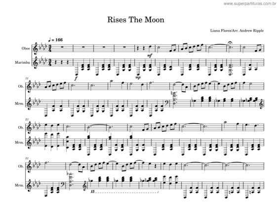 Partitura da música Rises The Moon, Oboe Marimba Duet