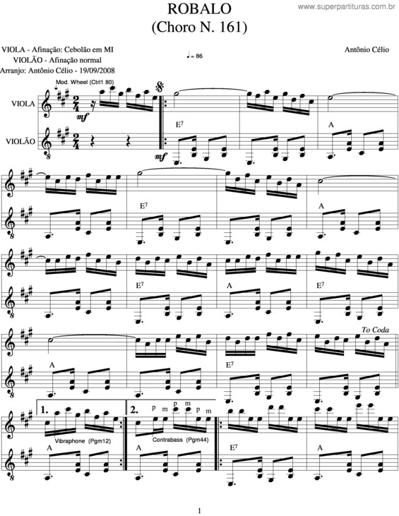 Partitura da música Robalo