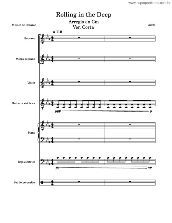 Partitura da música Rolling In The Deep – Adele Arreglo En Cm Ver. Corta