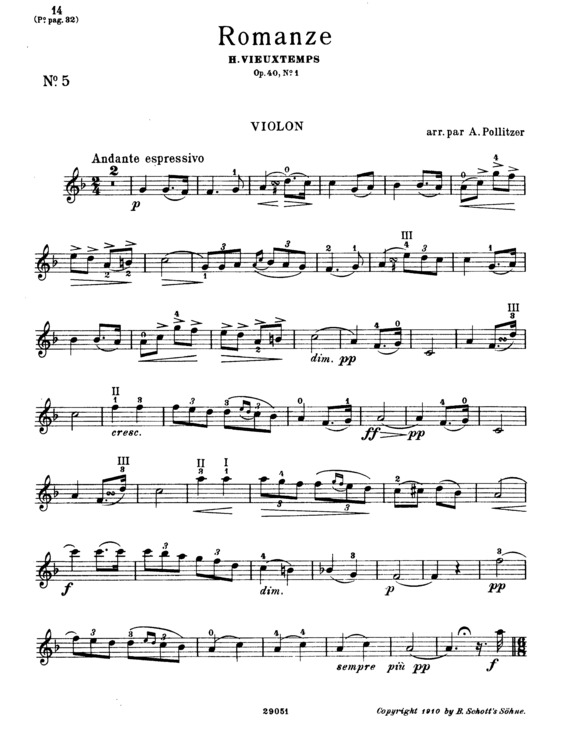 Partitura da música Romance Op 40 No 1