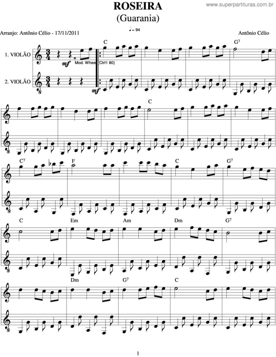 Partitura da música Roseira v.3