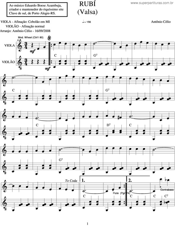 Partitura da música Rubí