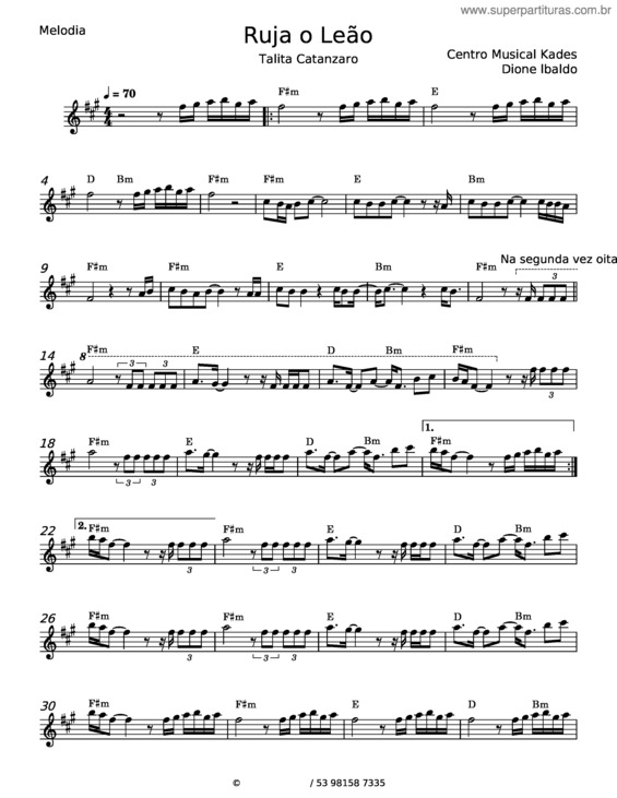 Partitura da música Ruja O Leão v.3