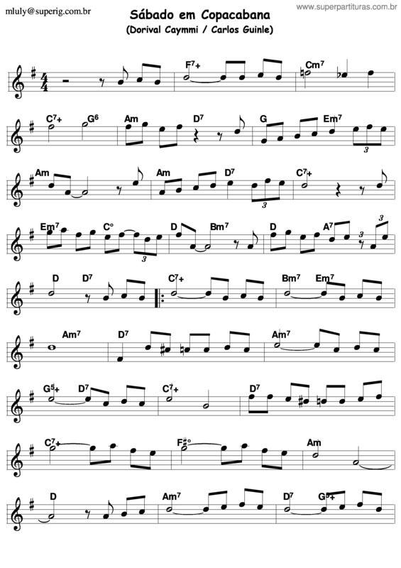 Partitura da música Sábado Em Copacabana v.3