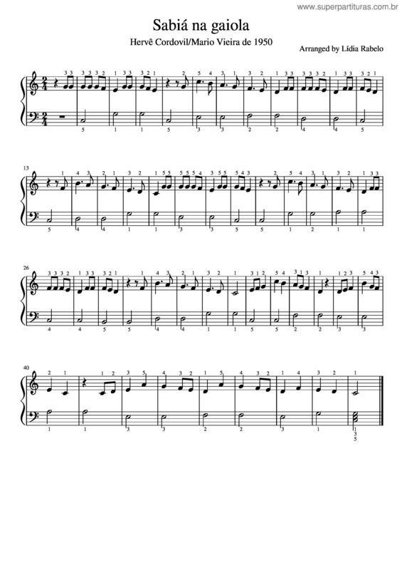 Partitura da música Sabiá Na Gaiola