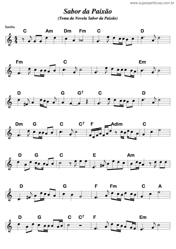 Partitura da música Sabor Da Paixão