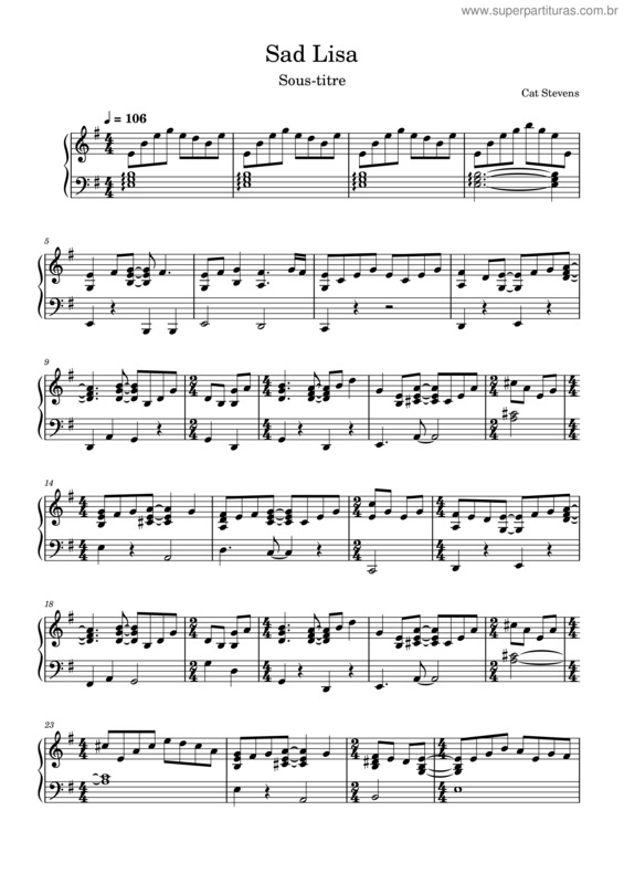 Partitura da música Sad Lisa v.2