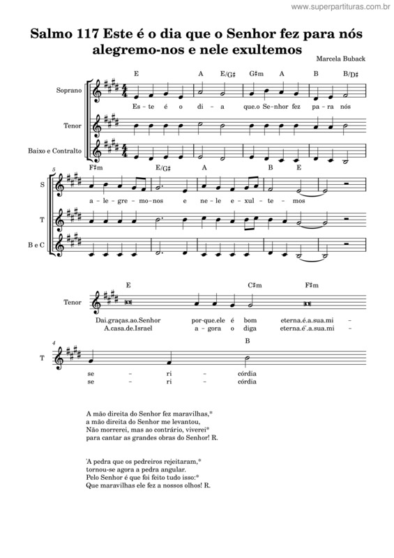 Partitura da música Salmo 117 Este É O Dia Que O Senhor Fez Para Nós Alegremo-Nos E Nele Exultemos