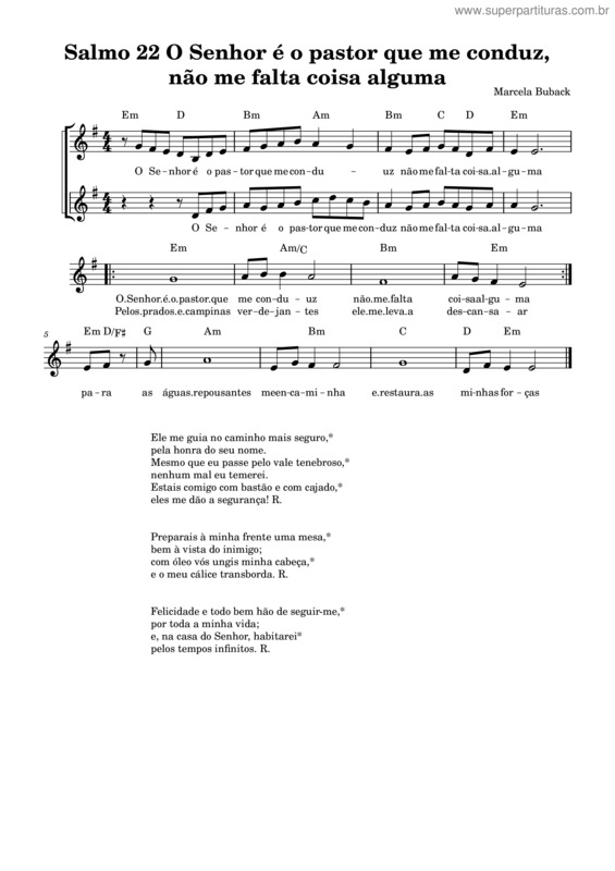 Partitura da música Salmo 22 O Senhor É O Pastor Que Me Conduz, Não Me Falta Coisa Alguma