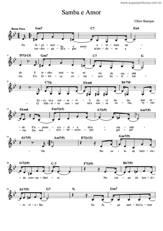 Partitura da música Samba E Amor Gm