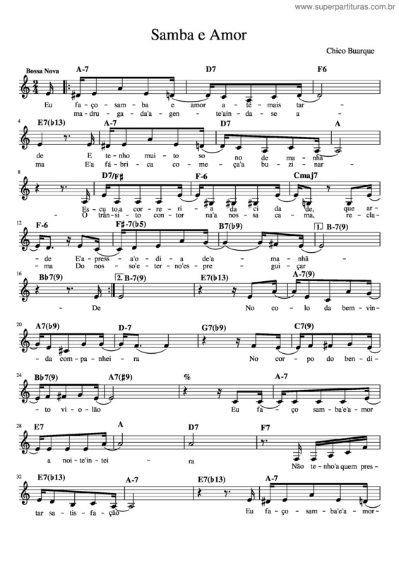 Partitura da música Samba E Amor Jazz