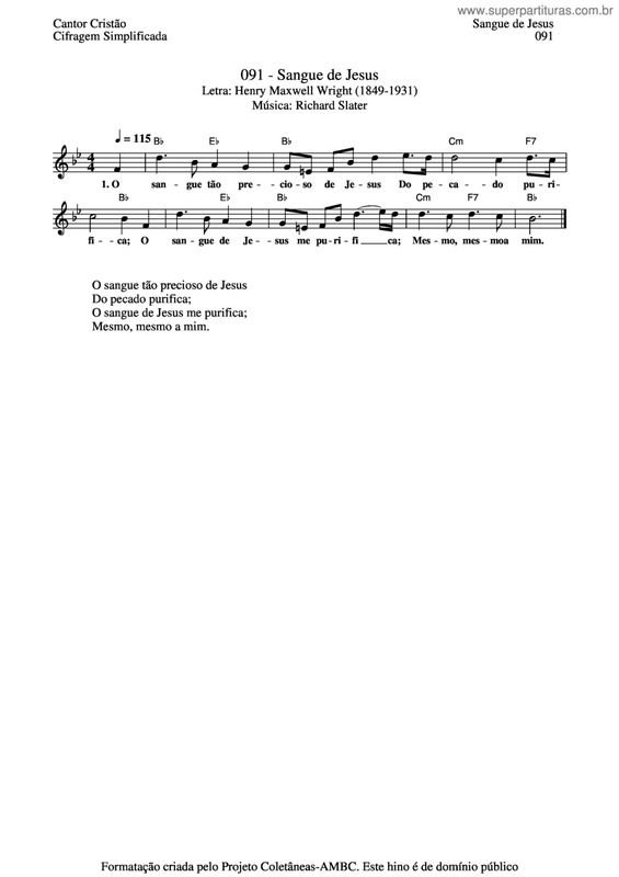 Partitura da música Sangue De Jesus