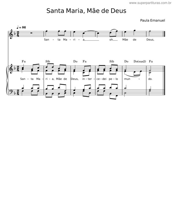 Partitura da música Santa Maria, Mãe De Deus