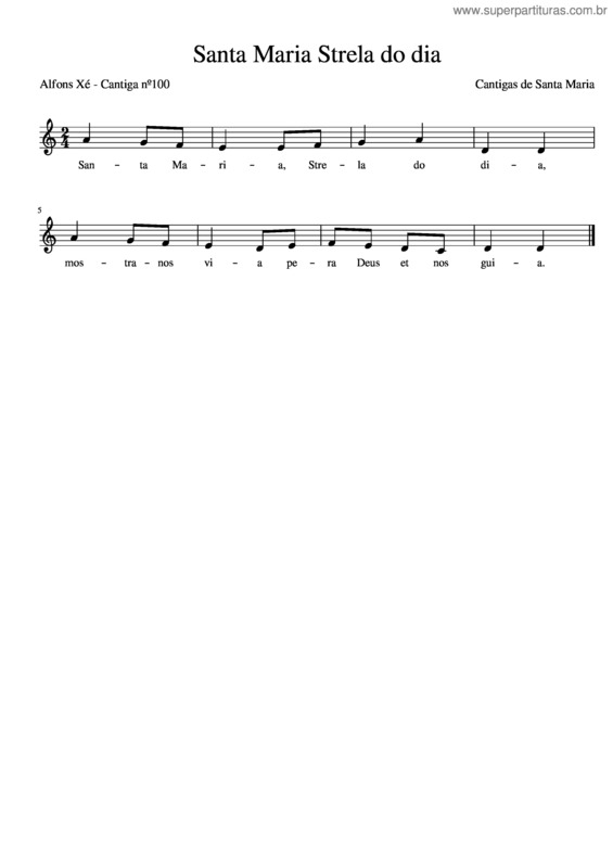 Partitura da música Santa Maria Strela Do Dia Muse Lento