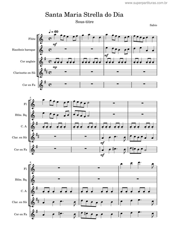 Partitura da música Santa Maria Strella Do Dia