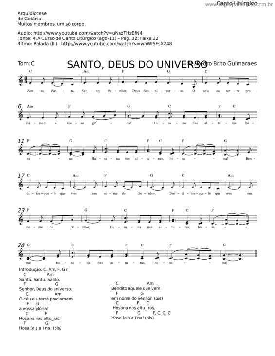 Partitura da música Santo, Deus Do Universo